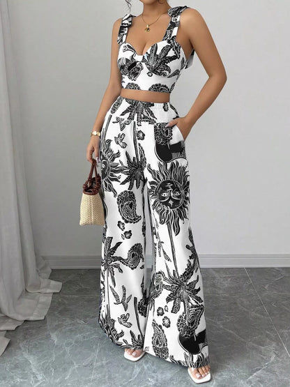 Hazel Blues® |  Floral Print Crop Top and Wide Leg Pants Set