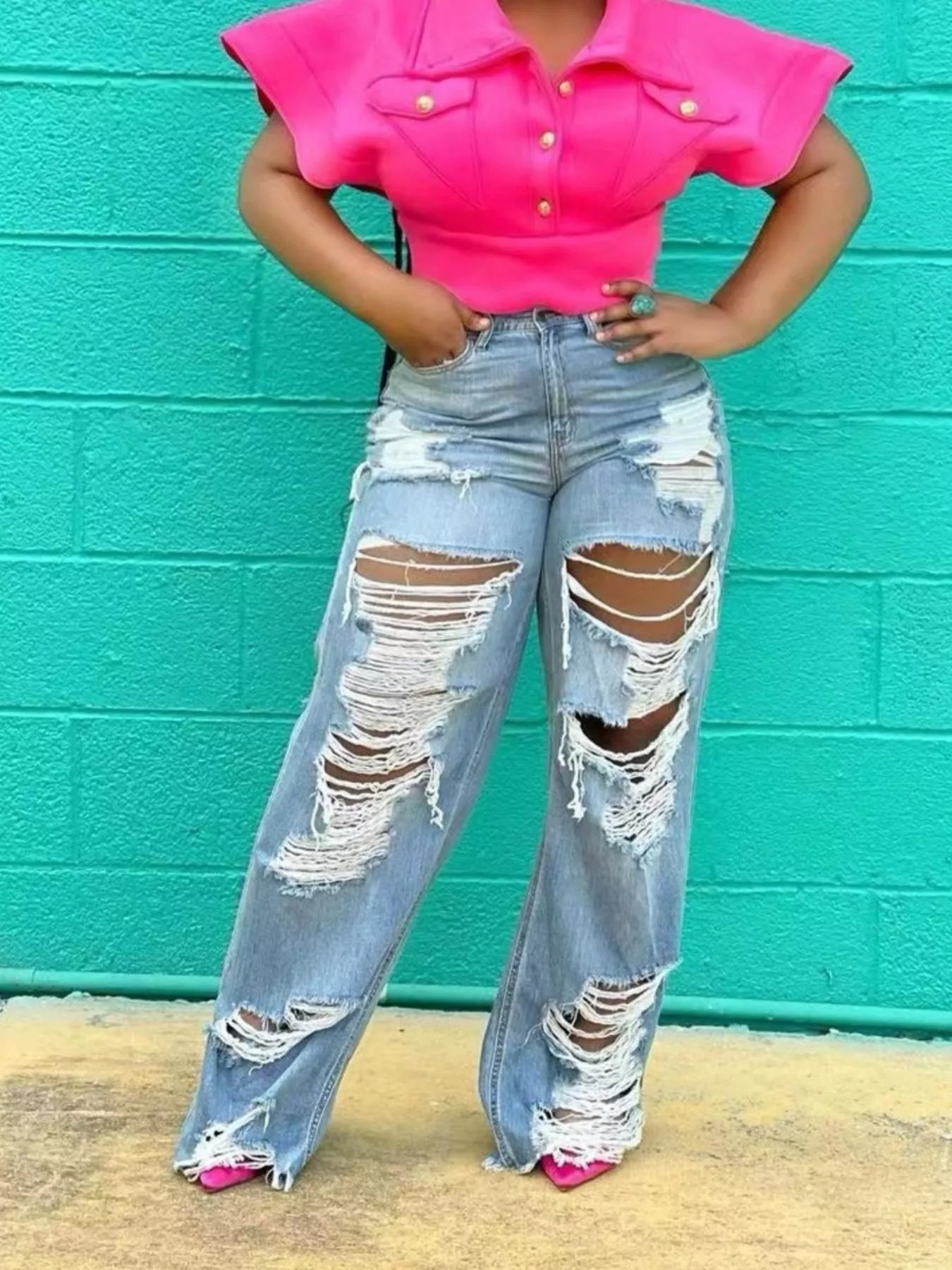 Hazel Blues® | Distressed Wide Leg Jeans