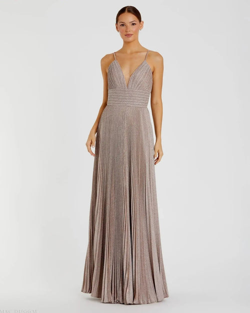 Pink Shimmer Pleated V-Neck Gown - FINAL SALE