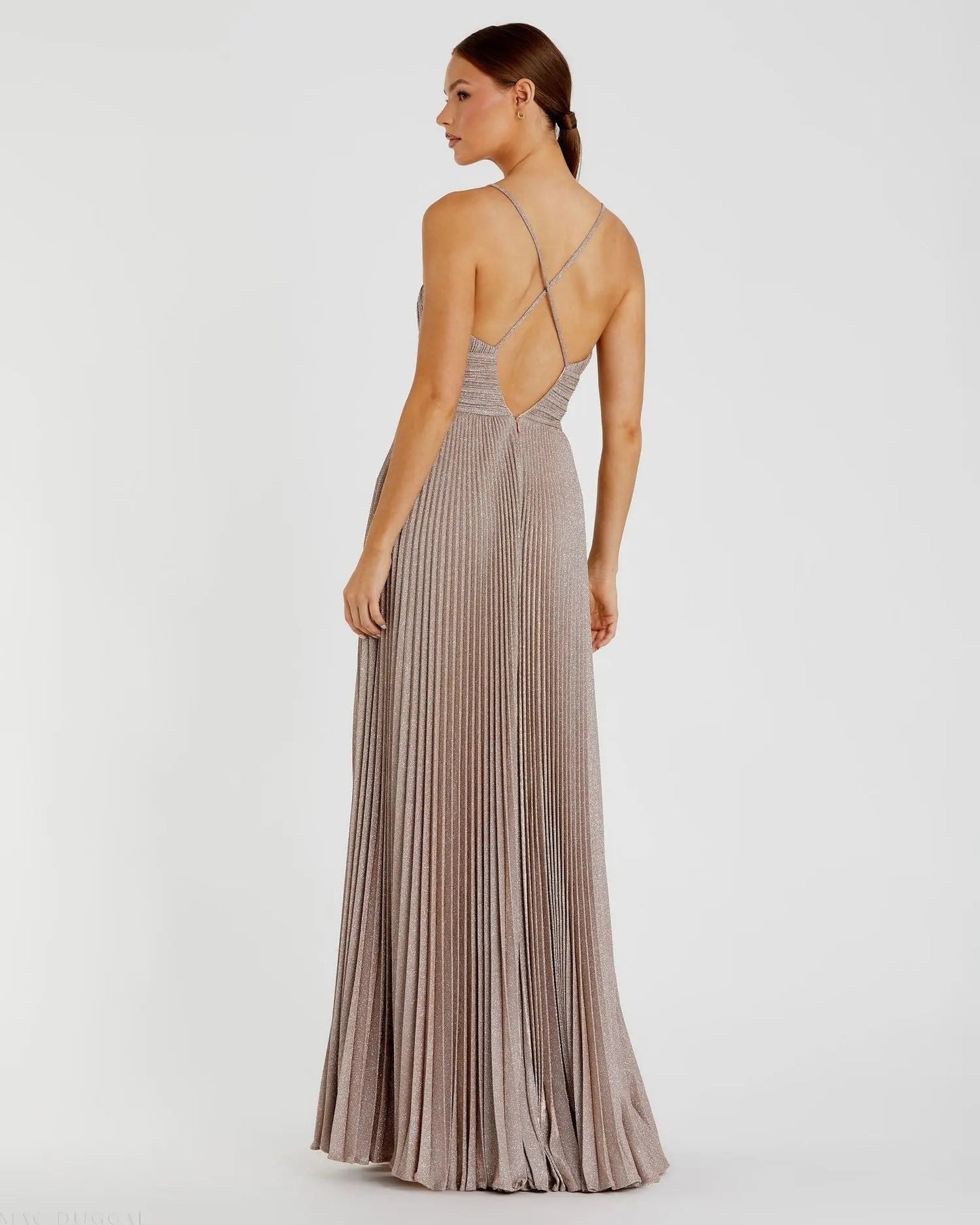 Pink Shimmer Pleated V-Neck Gown - FINAL SALE