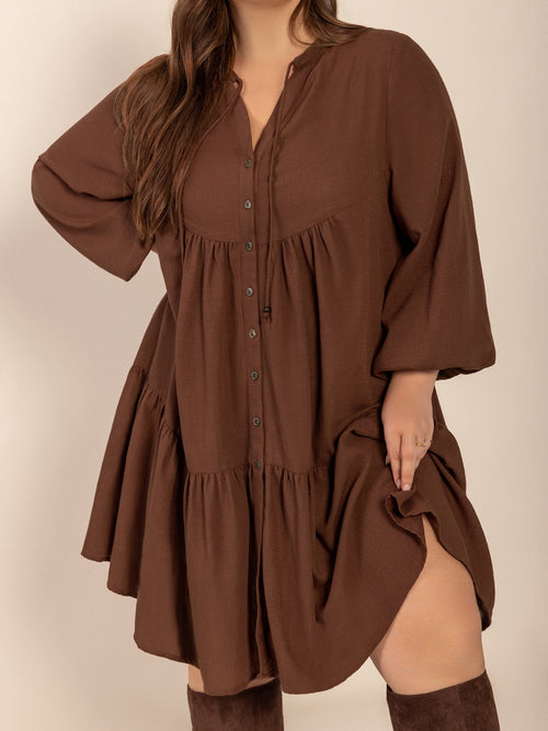 Hazel Blues® | Tie Neck Balloon Sleeve Tiered Dress