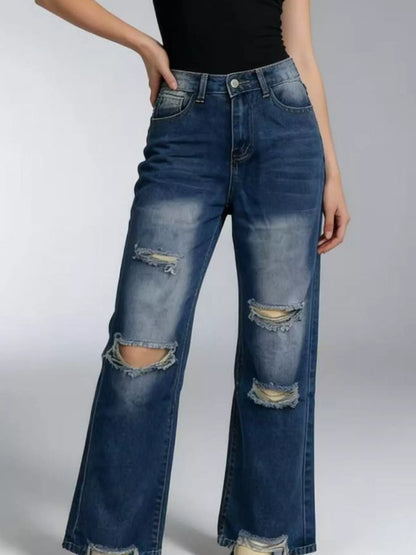 Hazel Blues® |  Distressed Wide Leg Jeans