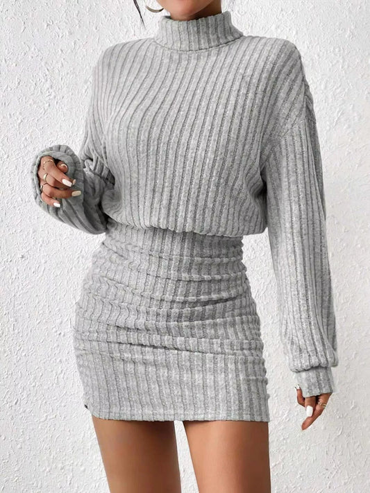 Hazel Blues® |  Ribbed Turtleneck Long Sleeve Sweater Dress