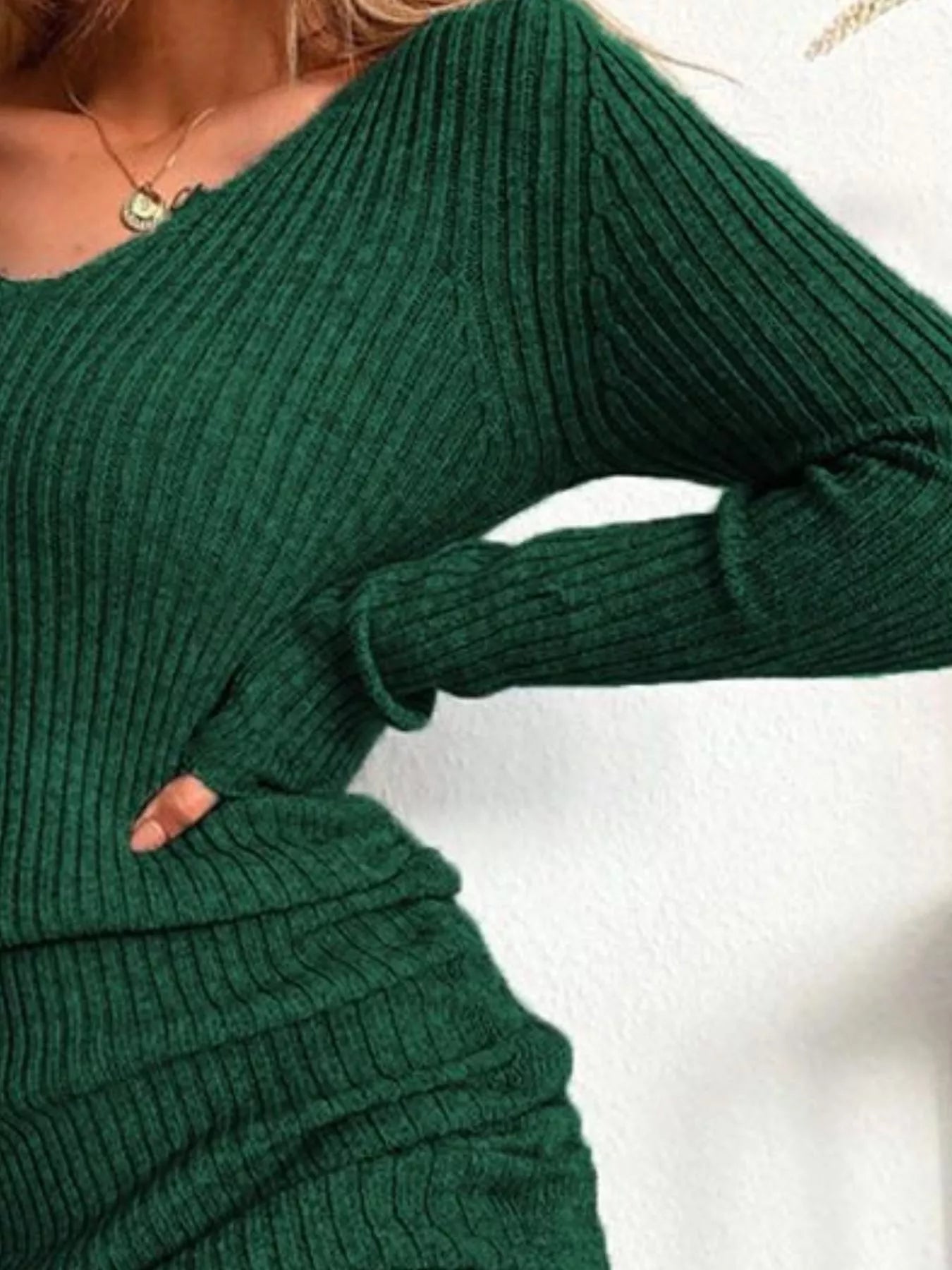 Hazel Blues® | Ribbed Knit Drawstring Bodycon Sweater Dress