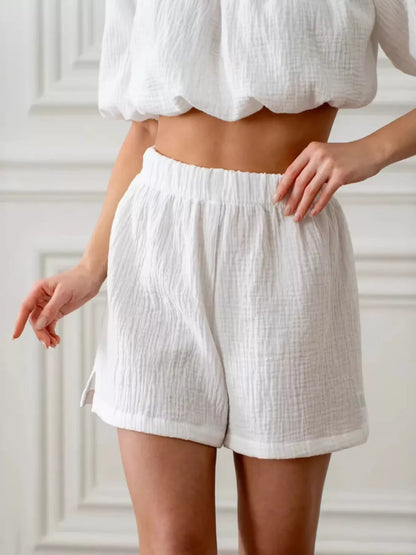 Hazel Blues® |  Off-Shoulder Cropped Top and Shorts Set