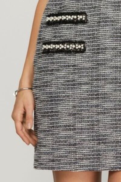Hazel Blues® | She + Sky Short Sleeve Pearl Studded Trim Knit Tweed Dress