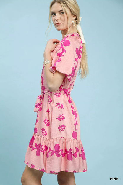 Hazel Blues® |  Umgee Floral Tie-Waist Boho Mini Dress