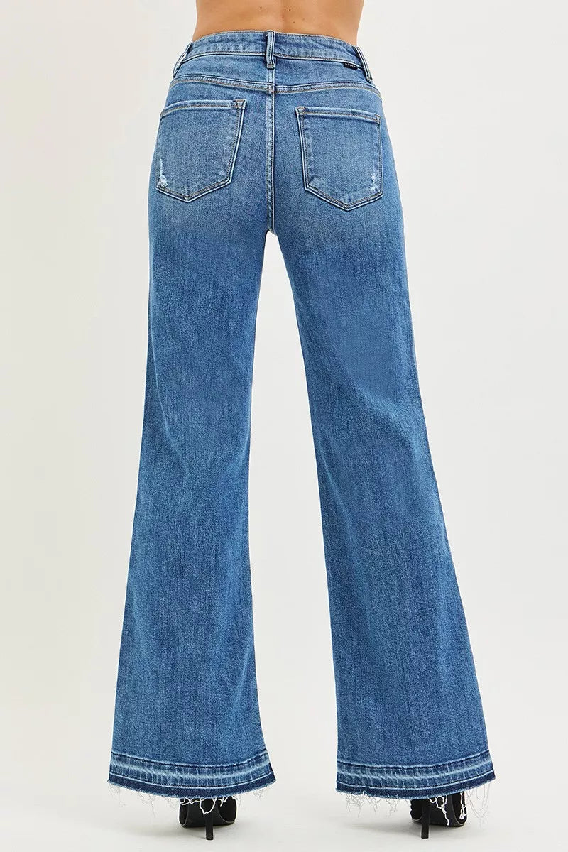 Hazel Blues® |  RISEN High Rise Wide Leg Jeans With Released Hem