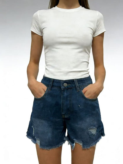 Hazel Blues® |  Distressed Frayed Hem Denim Shorts