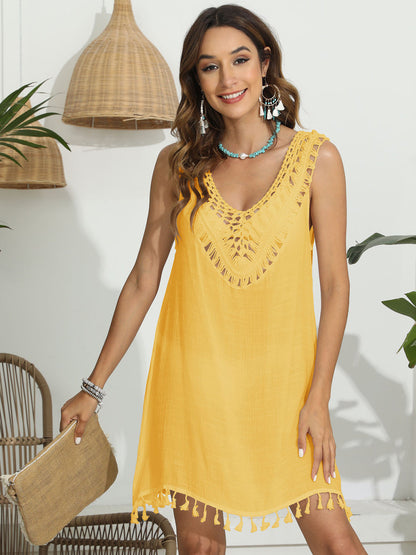 Hazel Blues® | Tassel Scoop Neck Wide Strap Cover-Up