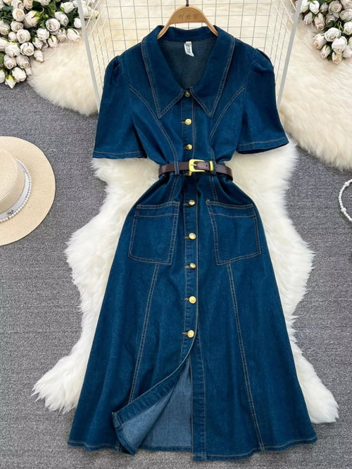 Hazel Blues® |  Button Front Short Sleeve Denim Dress