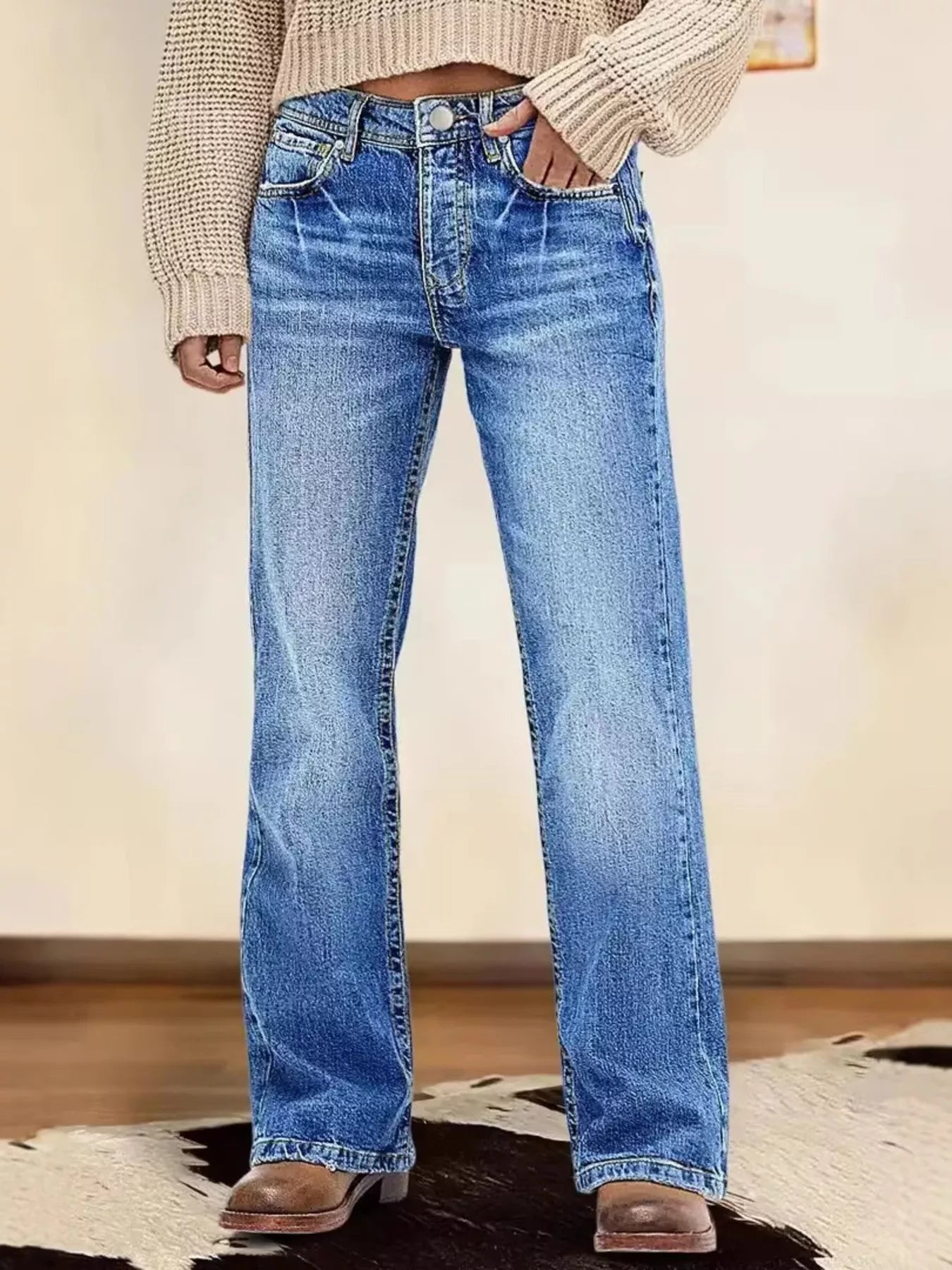 Hazel Blues® |  Vintage Wash Straight Leg Jeans