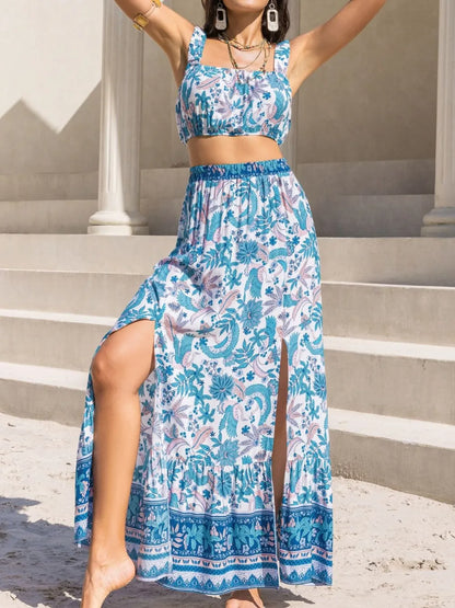Hazel Blues® |  Square Neck Wide Strap Top and Skirt Set