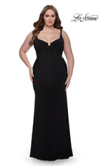 La Femme Plus-Size Long Lace-Up Prom Dress 32190