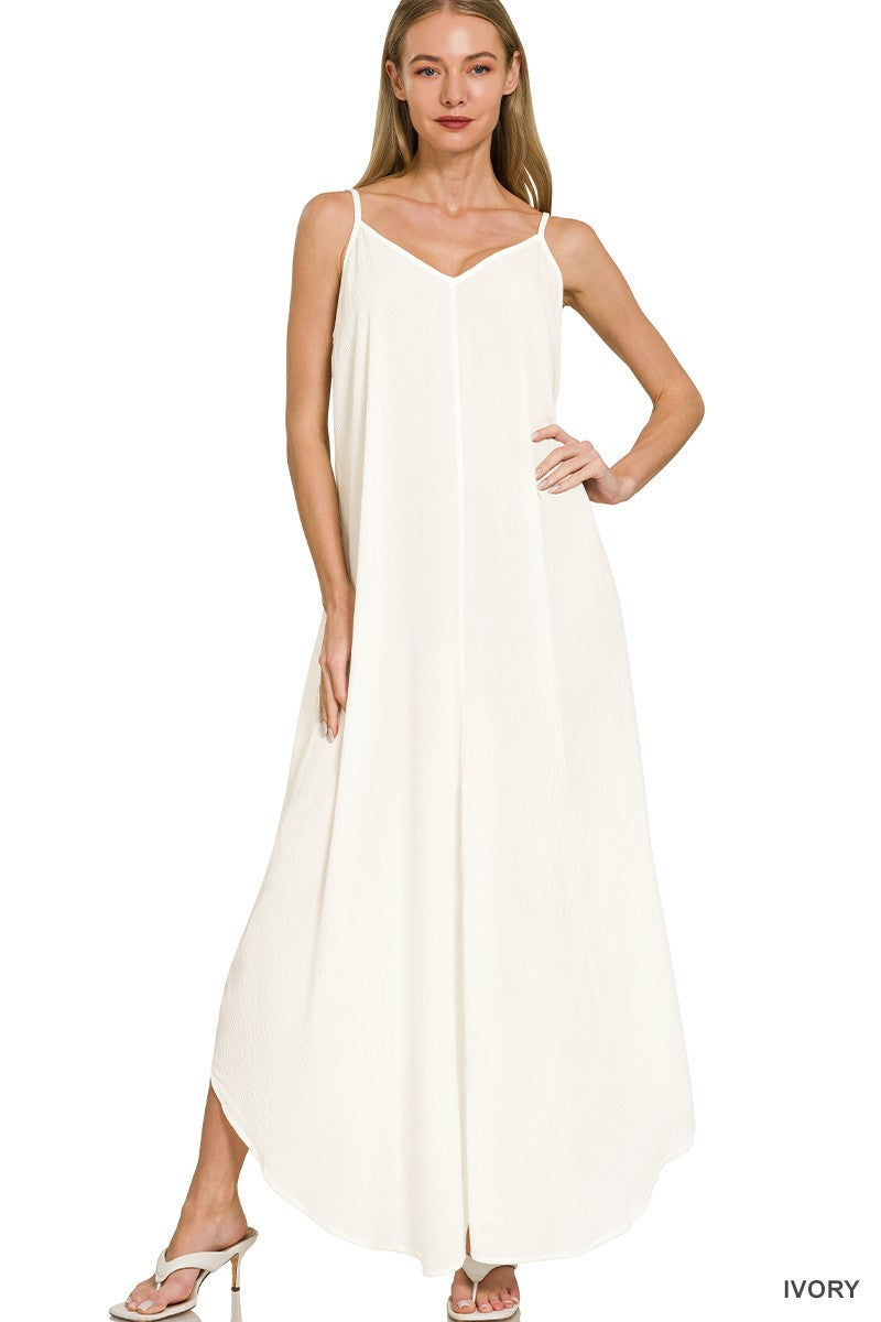 Hazel Blues® |  Zenana Woven Crinkle Cami Maxi Dress with Side Pockets