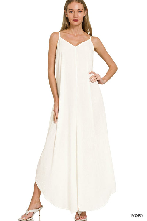 Hazel Blues® |  Zenana Woven Crinkle Cami Maxi Dress with Side Pockets