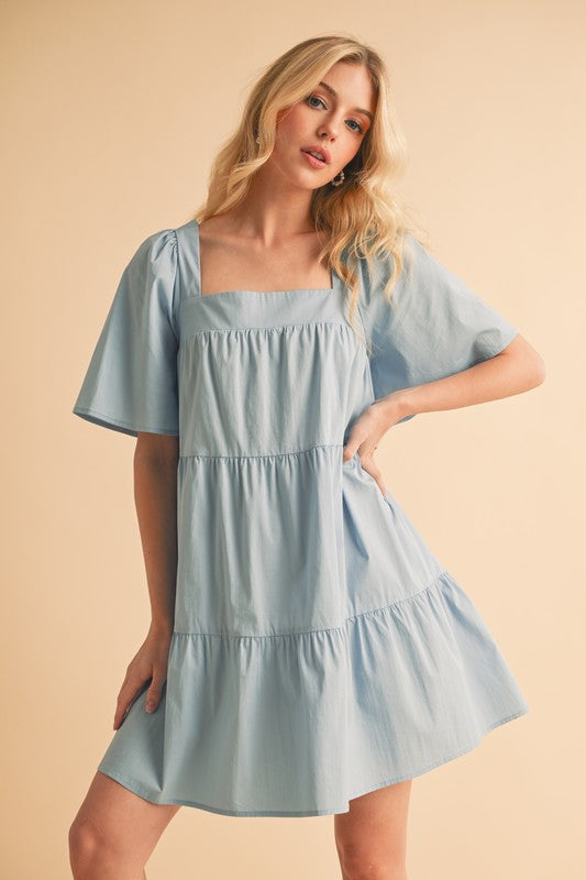 Hazel Blues® |  Aemi + Co Square Neck Half Sleeve Tiered Dress