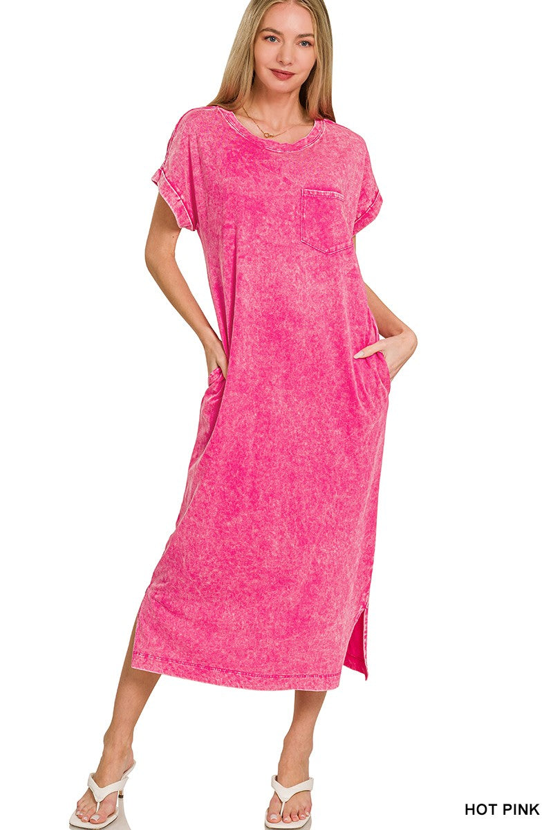 Hazel Blues® |  Zenana Washed Exposed Seam Short Sleeve T-Shirt Dress