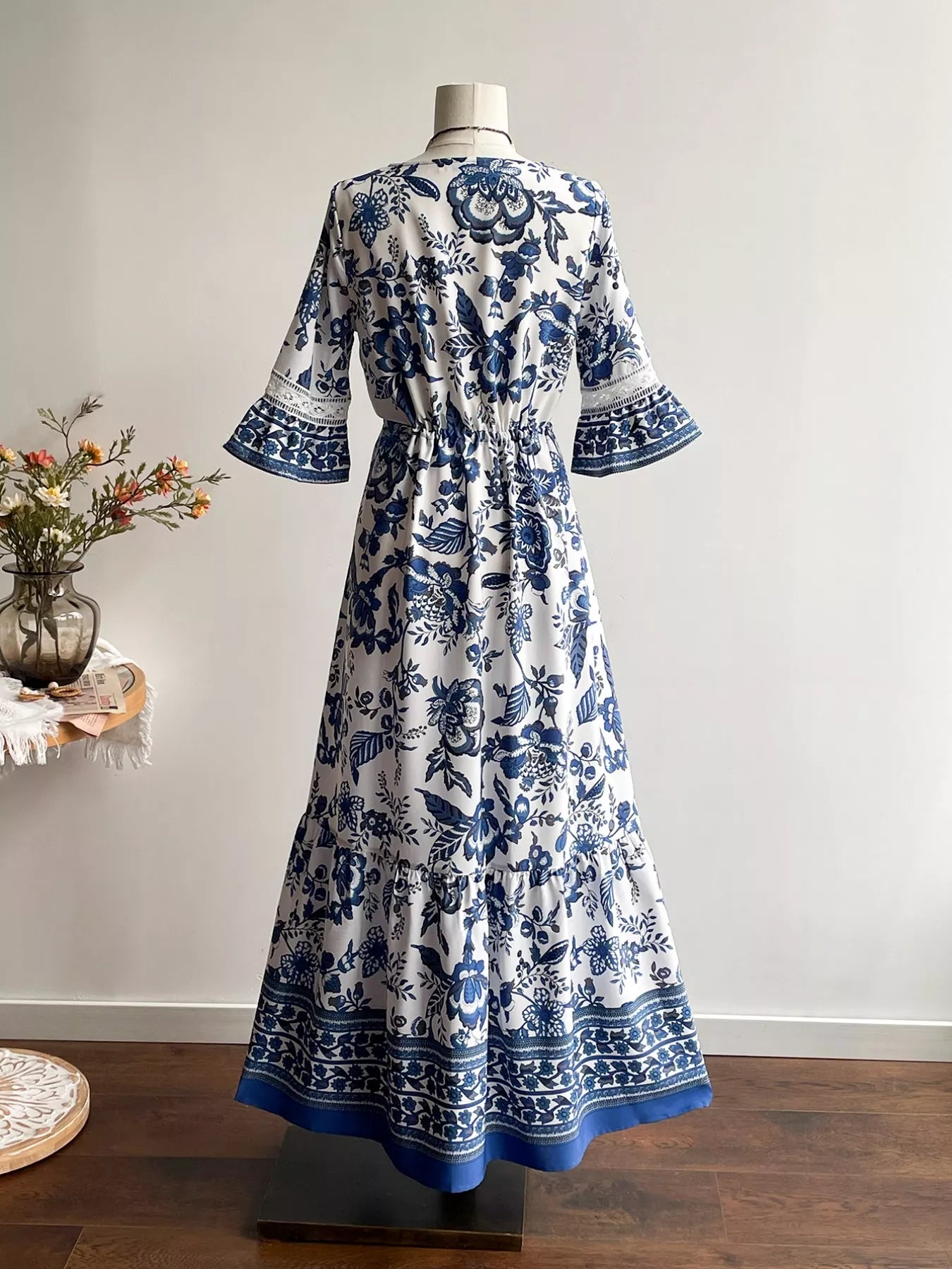 Hazel Blues® |  Floral Print V-Neck Flounce Sleeve Dress