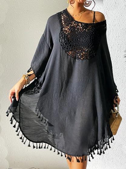Hazel Blues® | Tassel Cutout Scoop Neck Cover-Up Dress