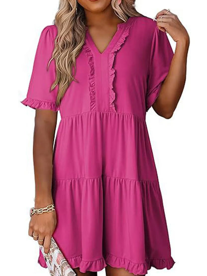 Hazel Blues® |  Tiered Notched Short Sleeve Mini Dress