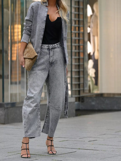 Hazel Blues® |  Long Sleeve Top and Wide Leg Jeans Denim Set