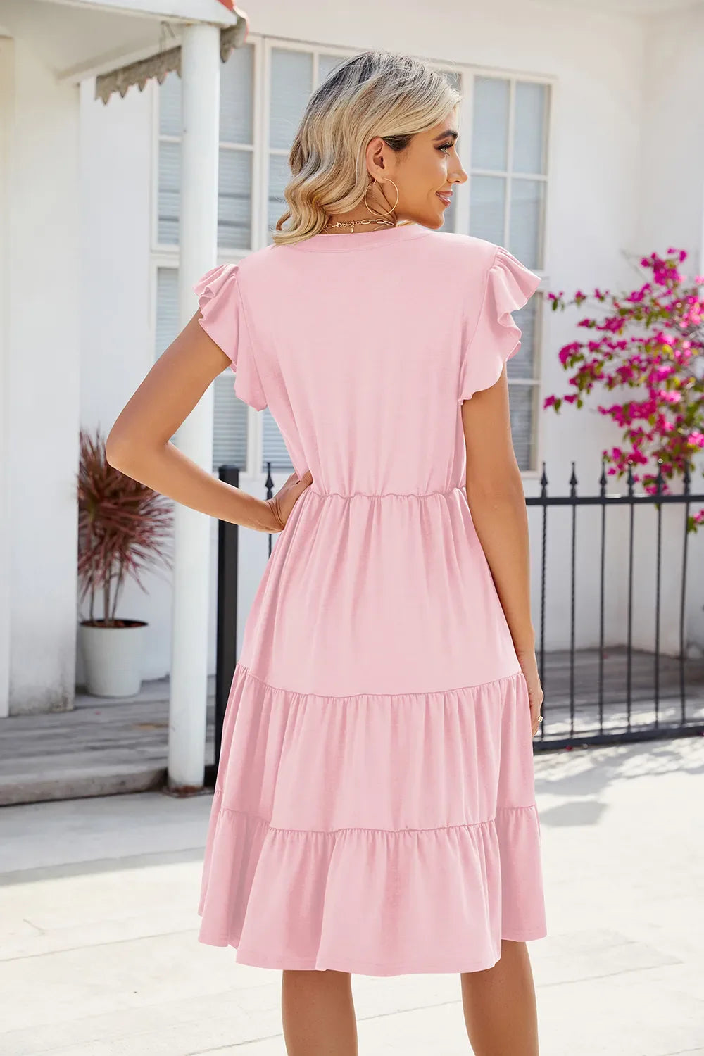 Hazel Blues® |  Ruched Notched Cap Sleeve Dress