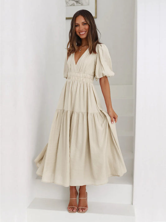 Hazel Blues® |  Tiered Surplice Half Sleeve Midi Dress