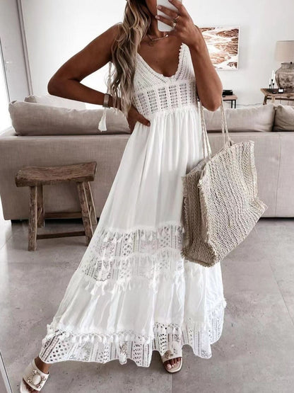 Hazel Blues® | Bohemian Crochet Trimmed Cami Dress with Tassel Trim