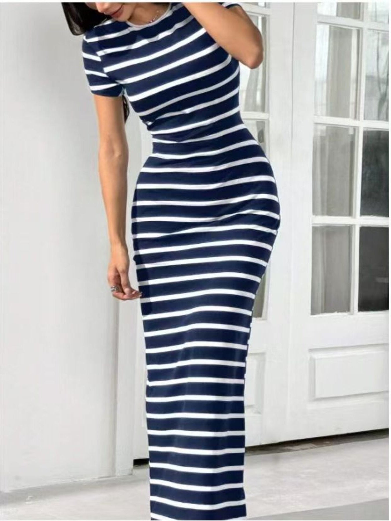 Hazel Blues® |  Striped Round Neck Bodycon Maxi Dress