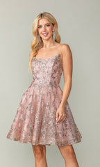 Short Glitter-Print Homecoming Dress 3343