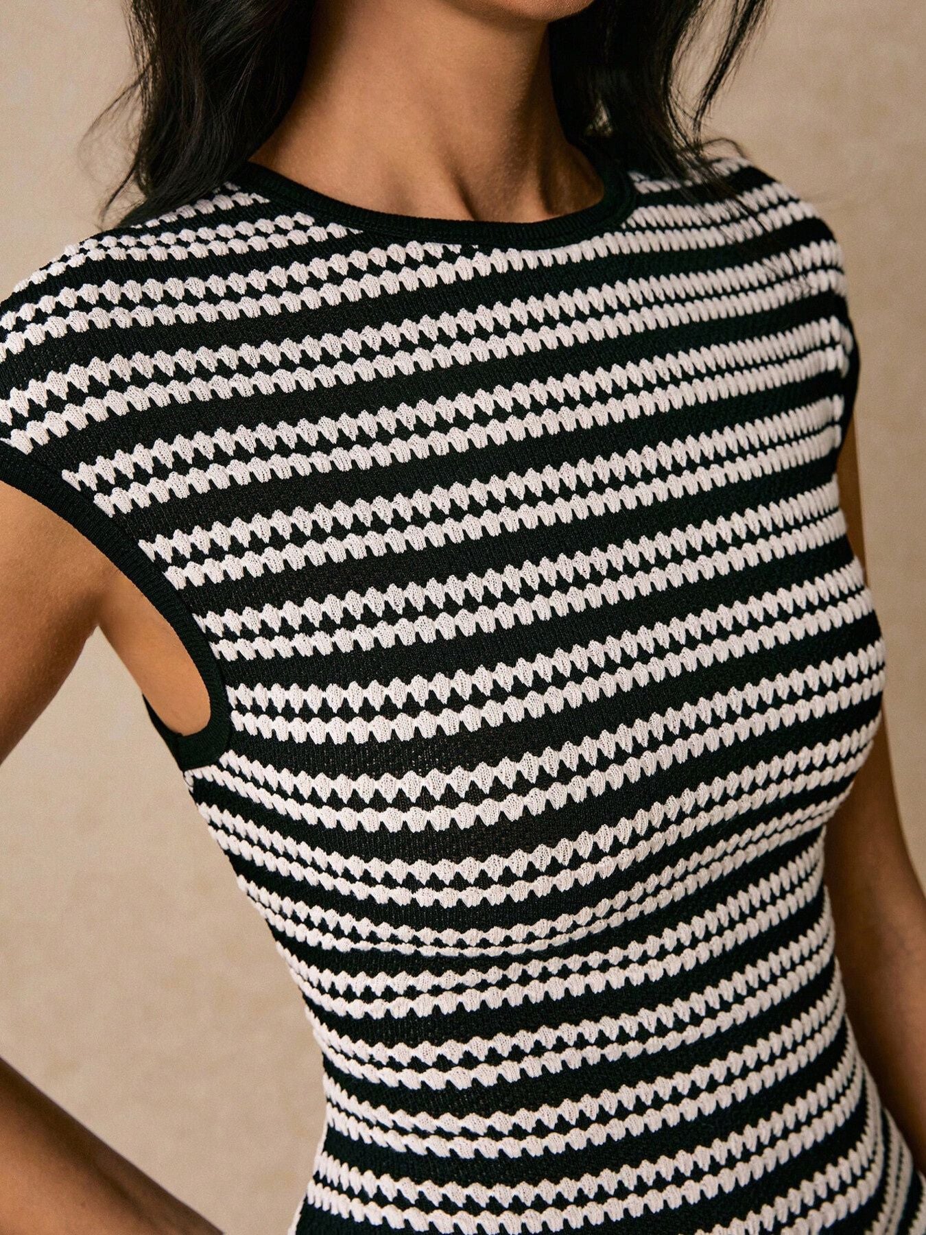Hazel Blues® |  Striped Cap Sleeve Bodycon Midi Dress