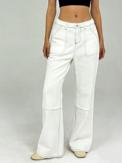 Hazel Blues® |  Wide Leg Contrast Stitching Jeans
