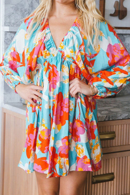 Hazel Blues® |  Floral Bracelet Sleeve Empire Waist Mini Dress