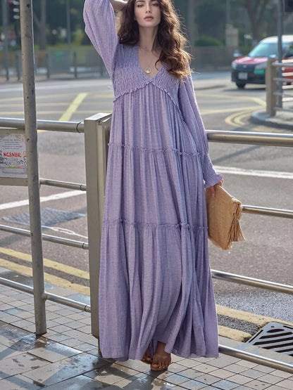 Hazel Blues® |  V-Neck Long Sleeve Tiered Maxi Dress