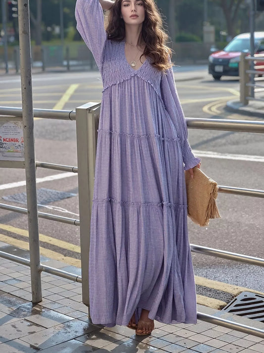 Hazel Blues® |  V-Neck Long Sleeve Tiered Maxi Dress