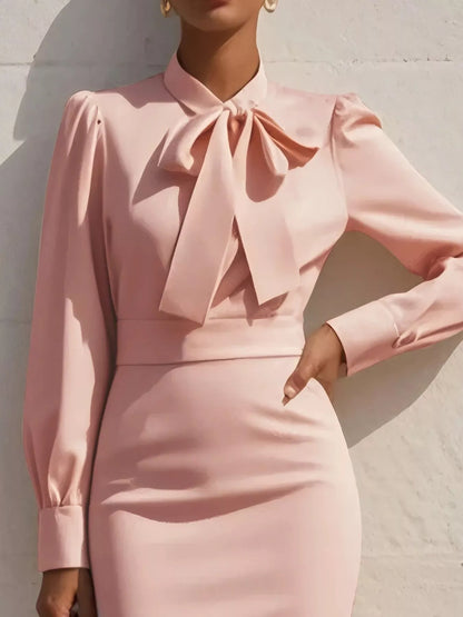 Hazel Blues® |  Bow Tie Neck Long Sleeve Bodycon Dress