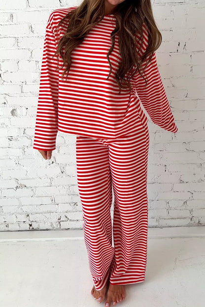 Hazel Blues® |  Striped Round Neck Top and Pants Set