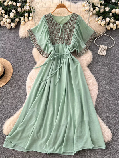 Hazel Blues® |  Tie Neck Short Sleeve Dress