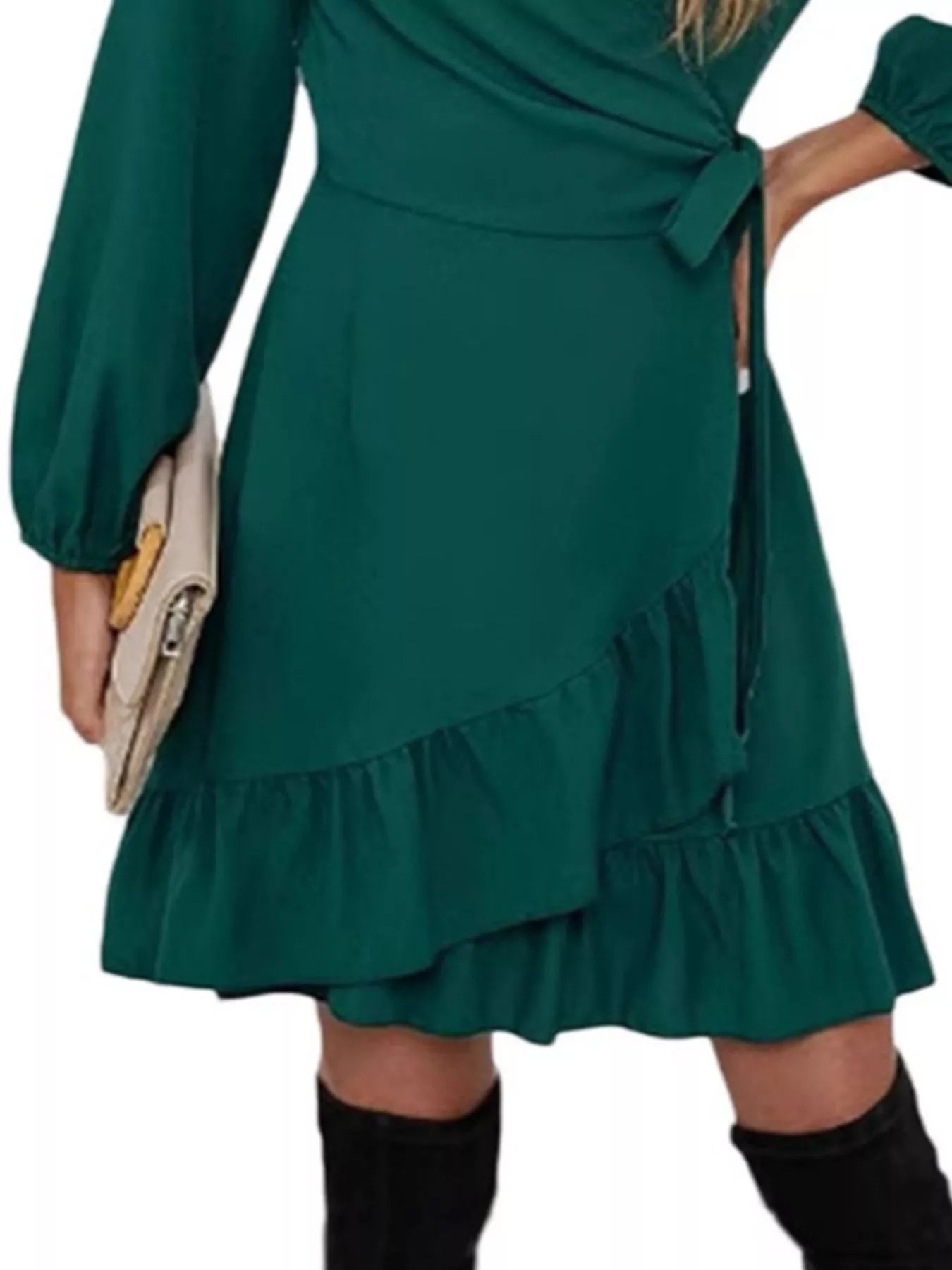 Hazel Blues® |  Ruffle Hem Long Sleeve Wrap Dress
