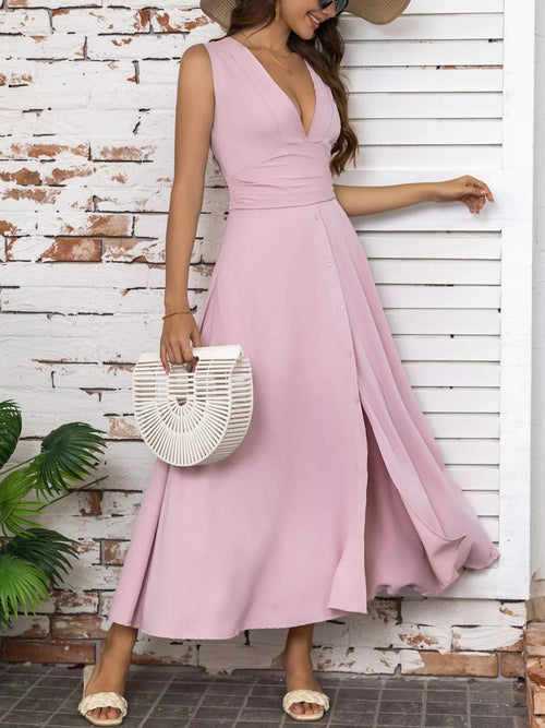 Hazel Blues® | Slit V-Neck Sleeveless Dress