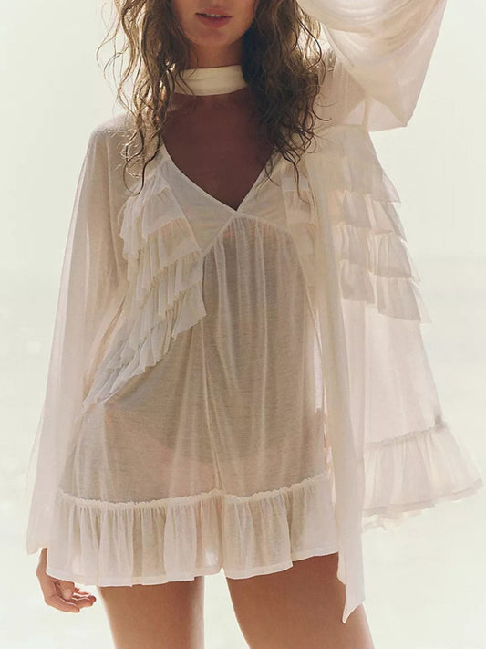 Hazel Blues® | Sheer Ruffle Trim Beach Cover-Up