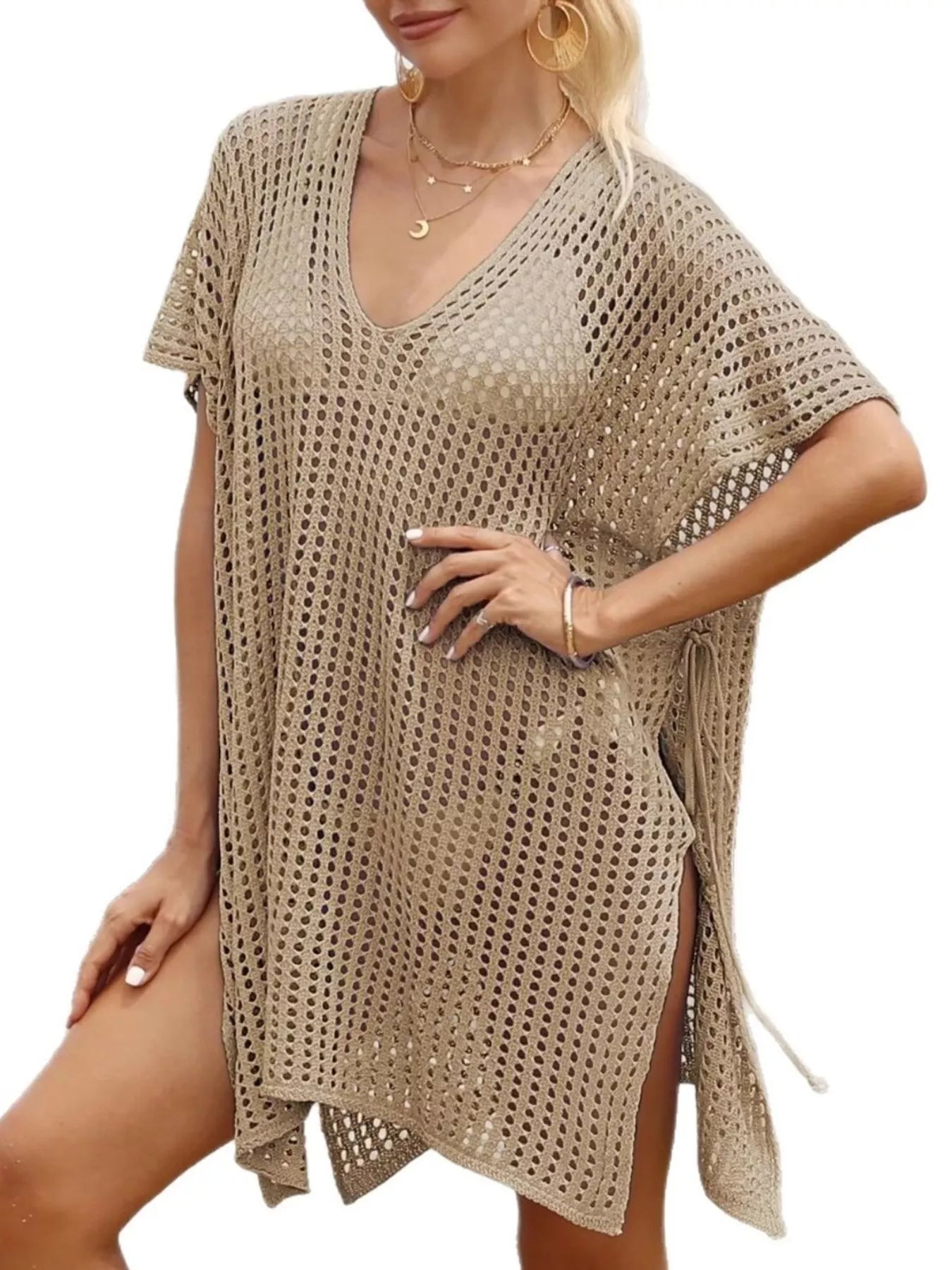 Hazel Blues® | Openwork V-Neck Slit Cover-Up