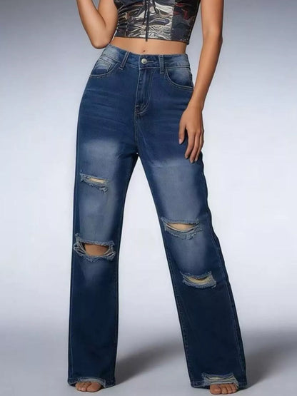 Hazel Blues® |  Distressed Wide Leg Jeans