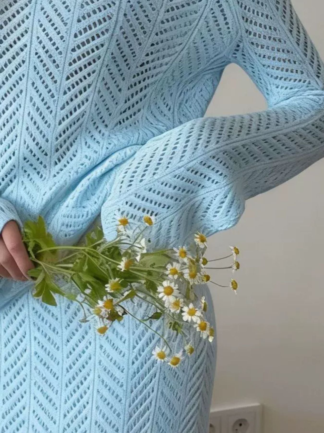 Hazel Blues® |  Openwork Long Sleeve Knit Top and Skirt Set