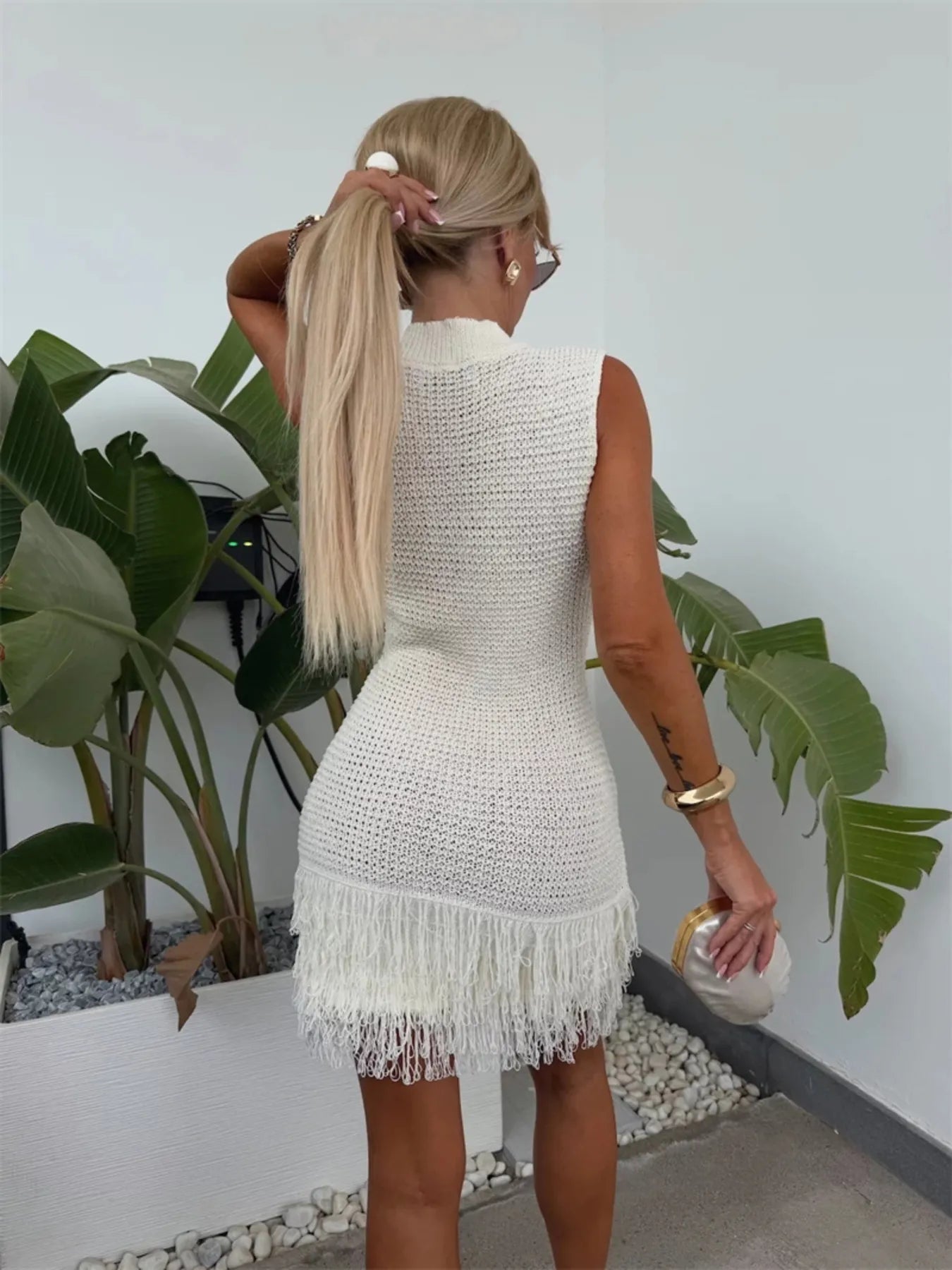 Hazel Blues® |  Fringe Round Neck Sweater Dress