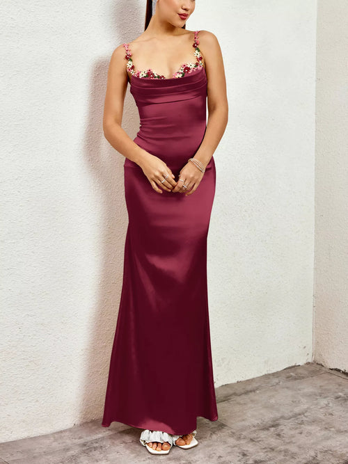 Hazel Blues® |  Floral Trim Satin Maxi Dress