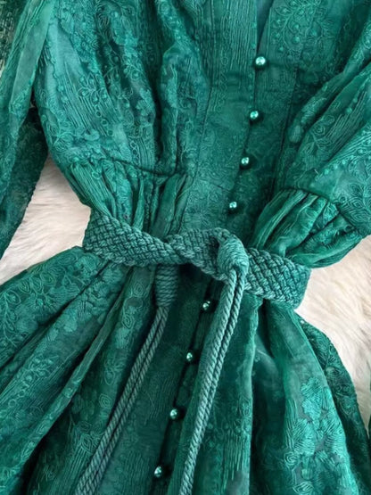 Hazel Blues® |  Lace Tie Waist Long Sleeve Dress
