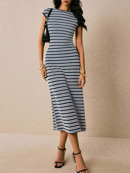 Hazel Blues® |  Striped Cap Sleeve Bodycon Midi Dress