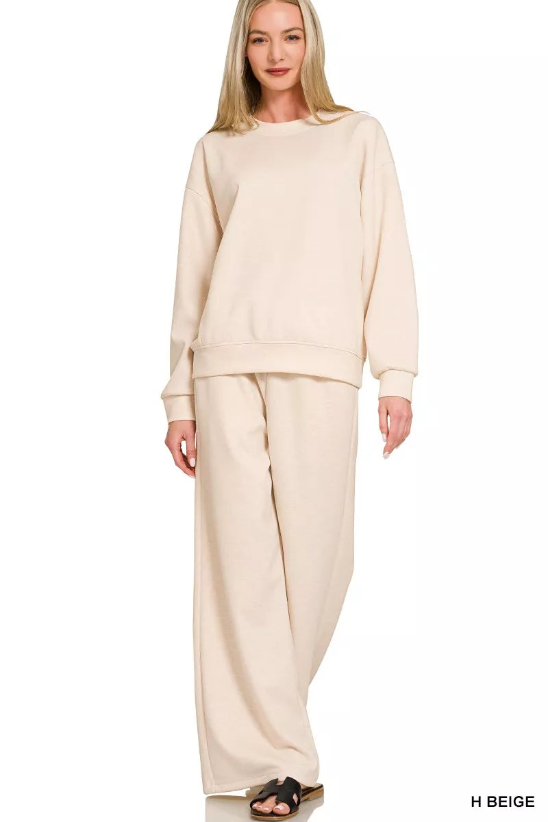 Hazel Blues® |  Zenana Scuba Crewneck Pullover and Pants Set